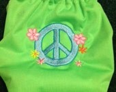 Peace and Flowers embroidered cloth diaper