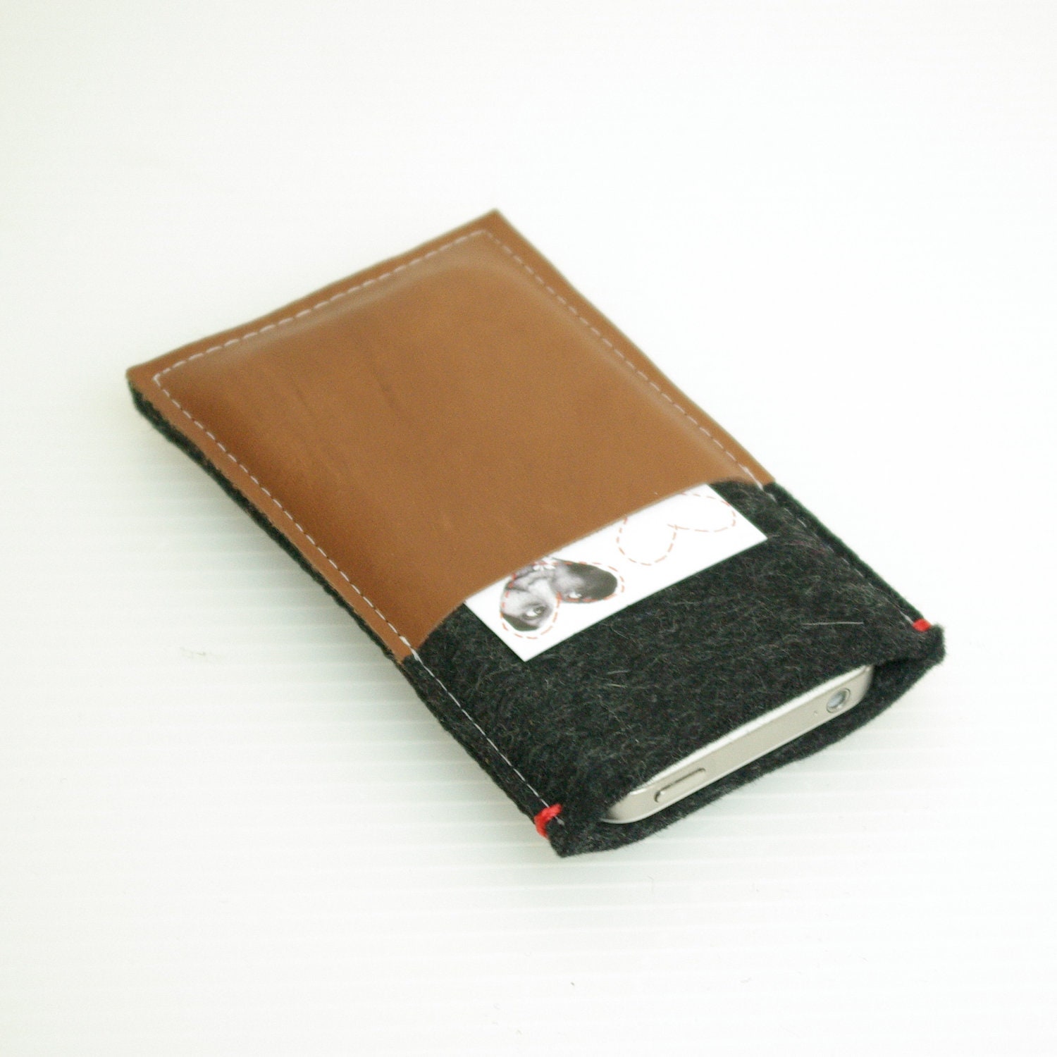 FELT IPHONE 5 COVER pocket in dark gray felt and leather cardholder - wallet -