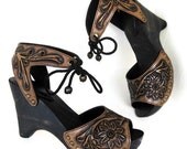 Floral Clog Shoes Tooled Floral Design in Transparent Black Color  FULL SIZES