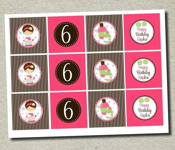 Spa Party Cupcake Toppers - Printable Party Circles - PDF FILE - 4 Designs Il_570xn