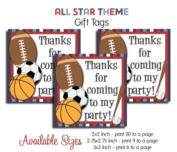Sports All Star Gift Tags - Sports Theme Birthday - You Print - Digital File Il_570xn
