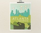 Atlanta Georgia 16x20 / Nursery Decor, LARGE Art Poster, Southern US, City Skyline, Typography Print, Giclee, Travel Theme, Map, Digital
