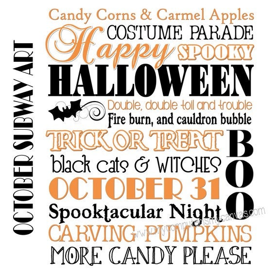 Halloween or October Subway Art - Printable INSTANT DOWNLOAD