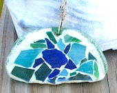 Turtle Mosaic Necklace Genuine Green Beach Glass Pendant