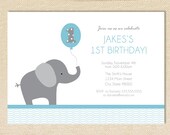 Elephant Birthday invitation - set of 12