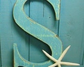 Large Wooden Capital Letters Alphabet Sign Turquoise Sea Gass Green Wall Art