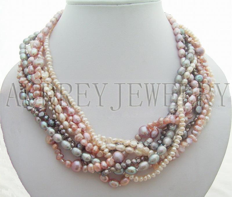 beadwork necklace,bib necklace,statement necklace,bridesmaid gifts,Beaded Jewelry,Multi Strand pearl necklace  With  Freshwater Pearl