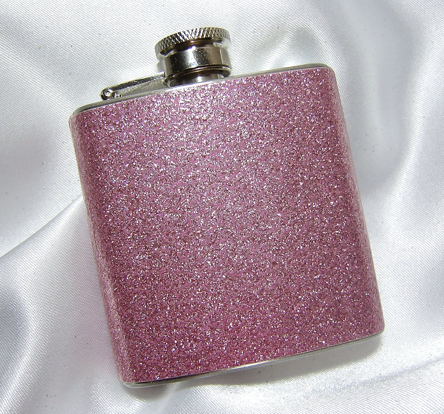 3 oz. Womens Glitter Hip Flask Sparkling Pink w/ Tote and funnel - Great Gift Idea
