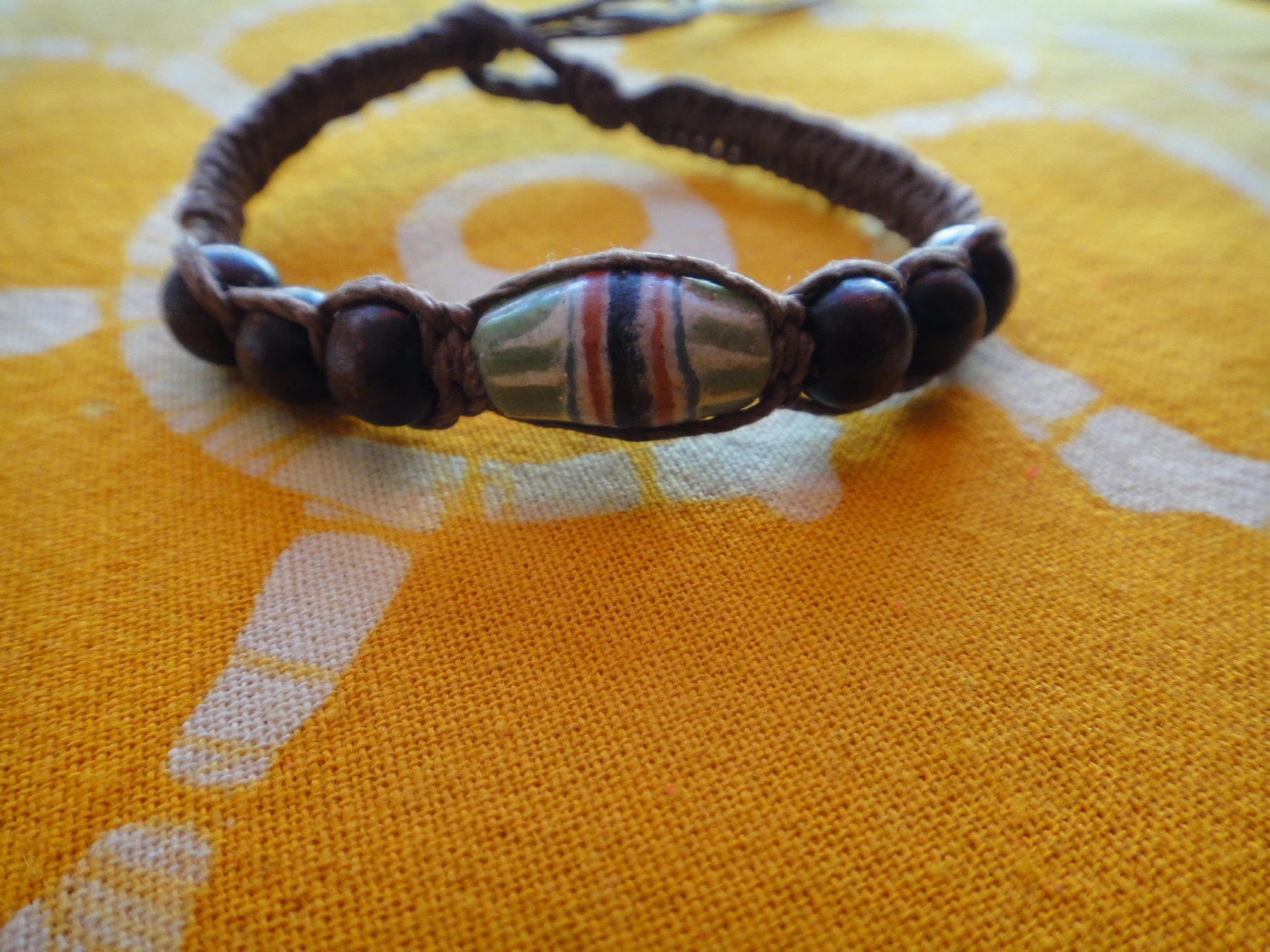 African Glass and  Wood Bead Hemp Bracelet / Anklet