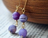 Purple Agate Druzy Earrings - Gold Plated  - Semi Precious Gemstones - Violet - Lavender - Lilac - Rocks - galaxy - orbit - cosmic