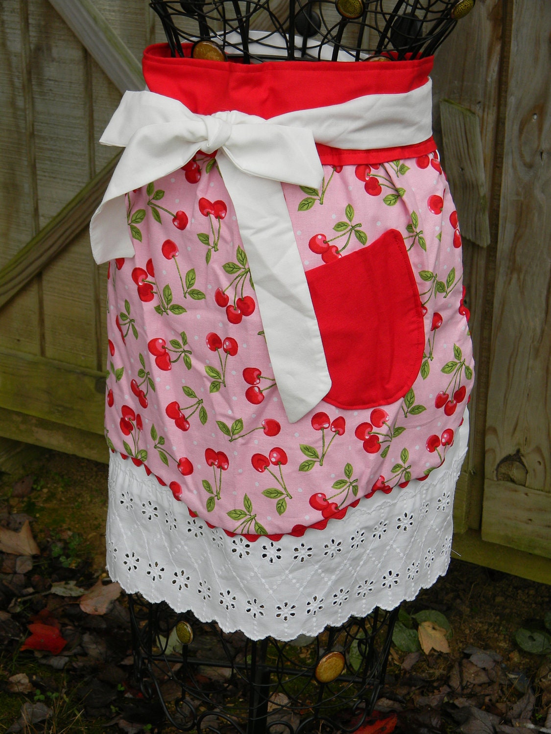 ON SALE.....Pink CHERRY Vintage styled apron