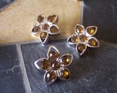 3 Topaz Flower Rhinestone Crystal Silver Buttons for Hair Flower Center Embellishments Clip Wedding Accessories(B1003)