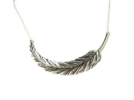 Large Silver Feather Necklace