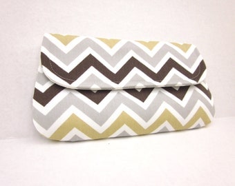 Chevron Clutch in Gray and Brown by waterpath