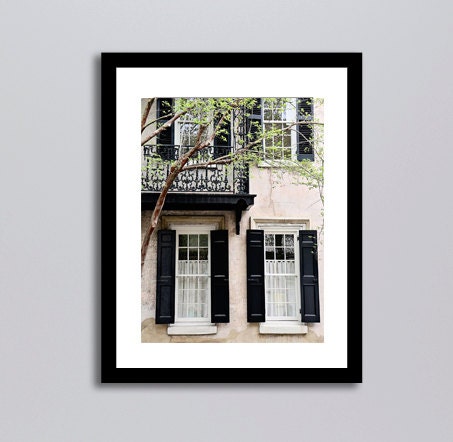 Charleston Photograph - Southern Home Architecture Print - Green Black Beige - Window Photo - Balcony - Home Decor - Wall Art