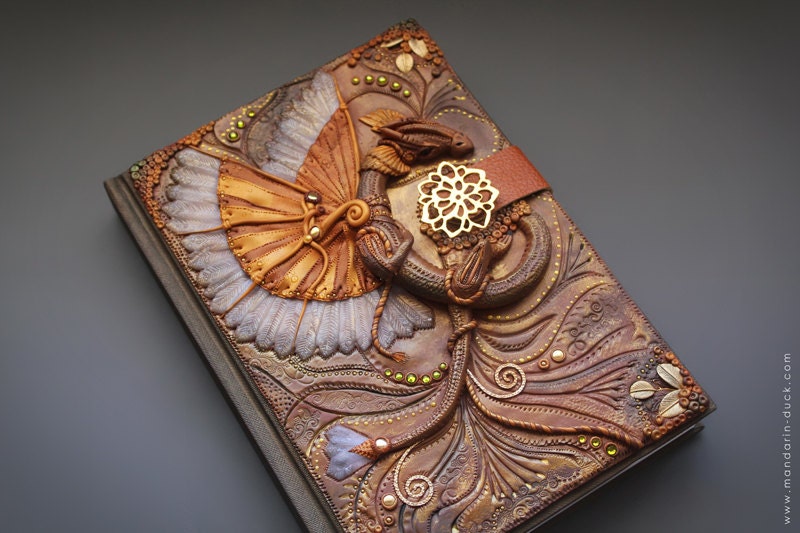 Fantasy Steampunk journal A5 size polymer clay by MyMandarinDucky