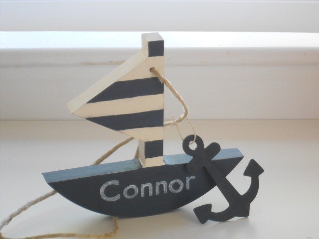 Personalized sailboat with anchor - Nautical decor for home, children and nursery