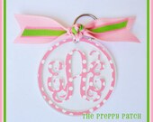 Custom Personalized Monogrammed Polka Dot Acrylic Round Clear Keychain 2.75
