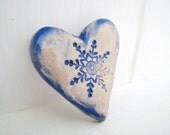 Snowflake heart brooch / pin / button / badge. Ceramic. Made in Wales, UK