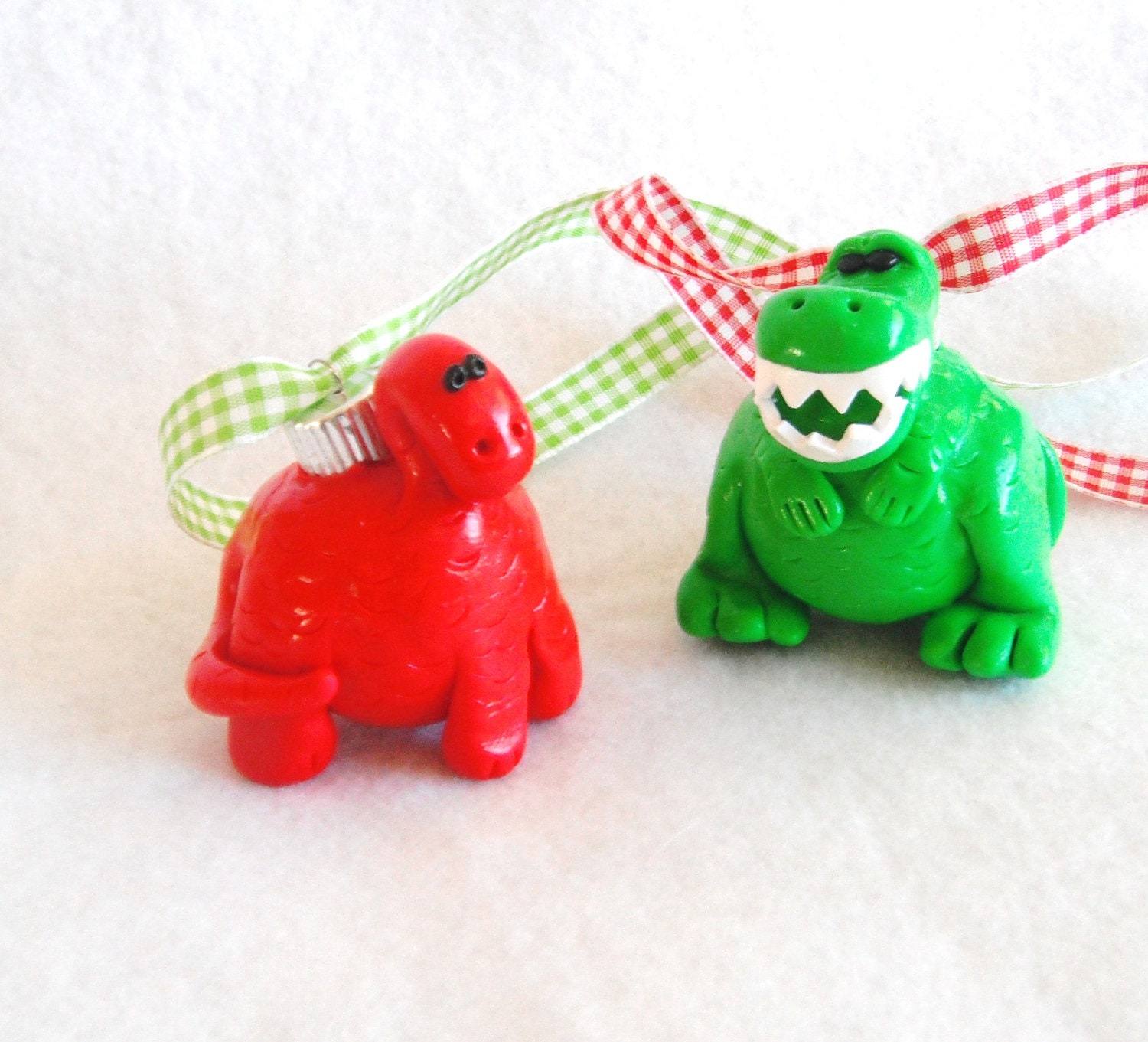 Christmas Ornaments Dinos handmade polymer clay glass covered holiday ornaments  ( 2 )