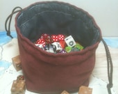 Freestanding Dice Bag in Inquisition Red Suede with Grey Spiral Fabric lining