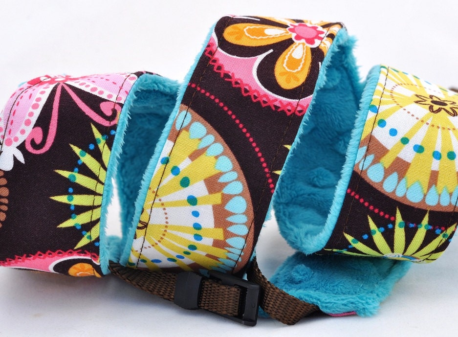 Nikon Camera Strap - Carnival Bloom with Teal Blue Minky - Camera Padded Strap - Spring Accessories Spring Fashion