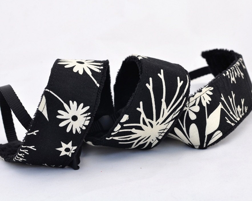 Camera Shoulder Straps - Black and Cream Floral with Black Minky - Spring Accessories Spring Fashion