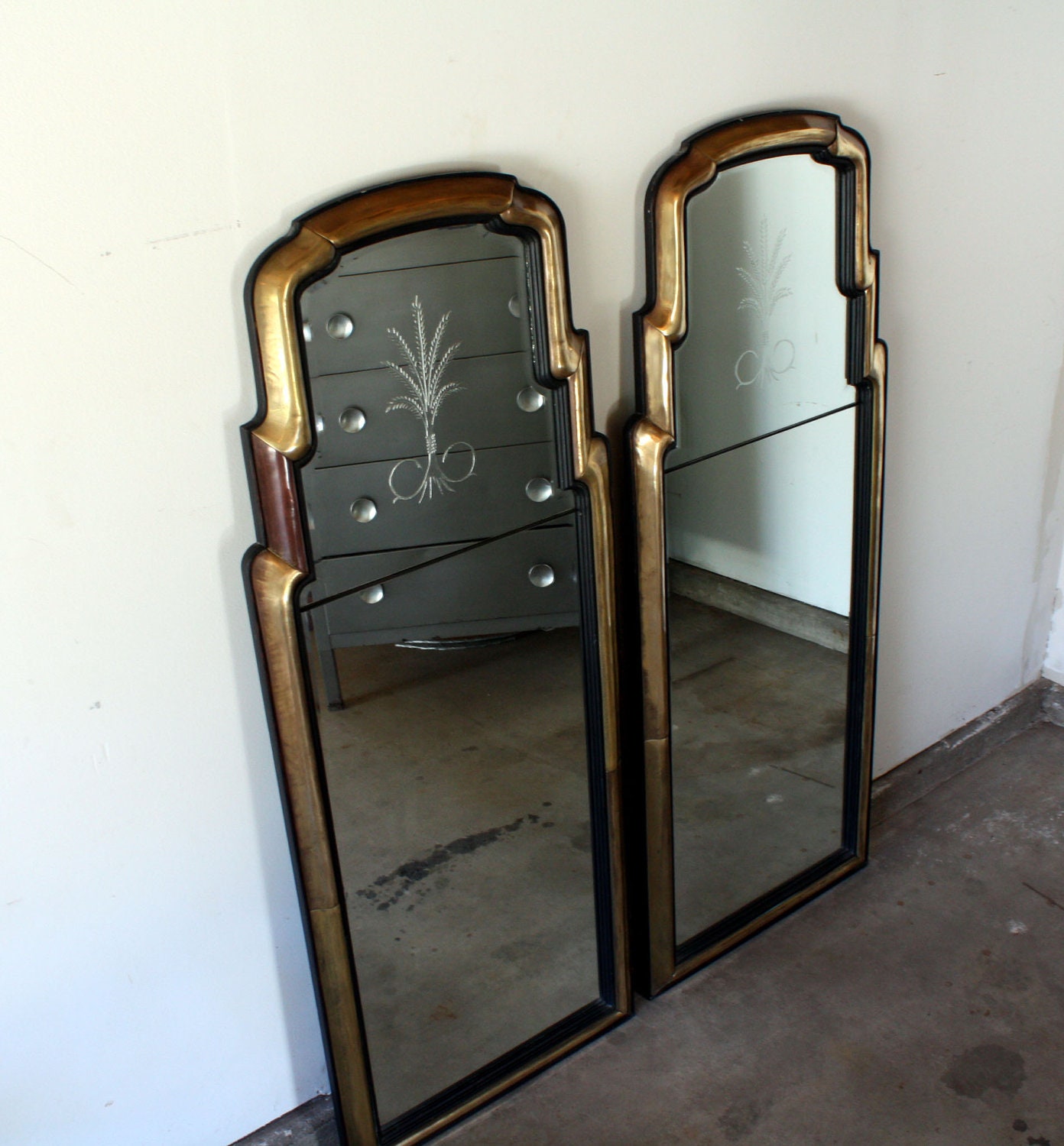 Pair of High Art Deco Ebony and Brass Mirrors by Chapman