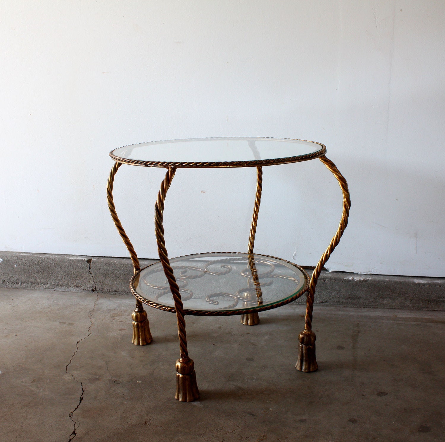 1940s Italian Gilt Iron and Glass Tassel Table