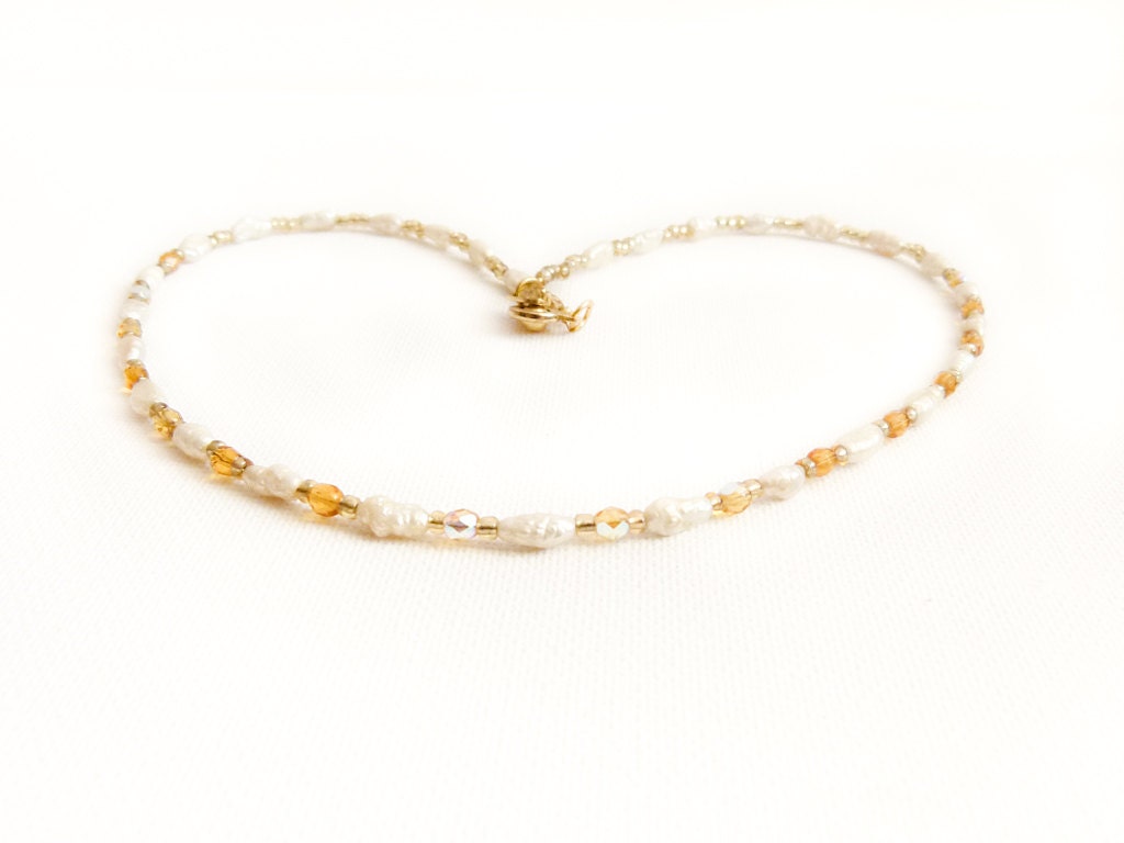 Pearl strand beaded necklace June Birthstone jewelry. Valentines day Mothers day gift idea