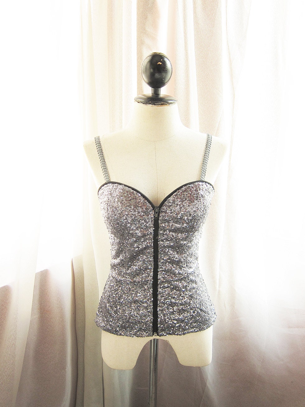 Temptress Burlesque Silver Sequin Bling Sexy Festive Party Clubbing Marie Antoinette Boudoir Whimsical Posh Glitter Corset