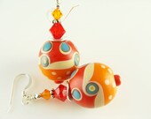 Orange Lampwork Earrings, Glass Bead Earrings, Red Dangle Earrings, Beadwork Earrings, Lampwork Jewelry, Glass Bead Jewelry