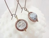 Framed Agate Drops - Antiqued gemstone earrings-  FREE Shipping