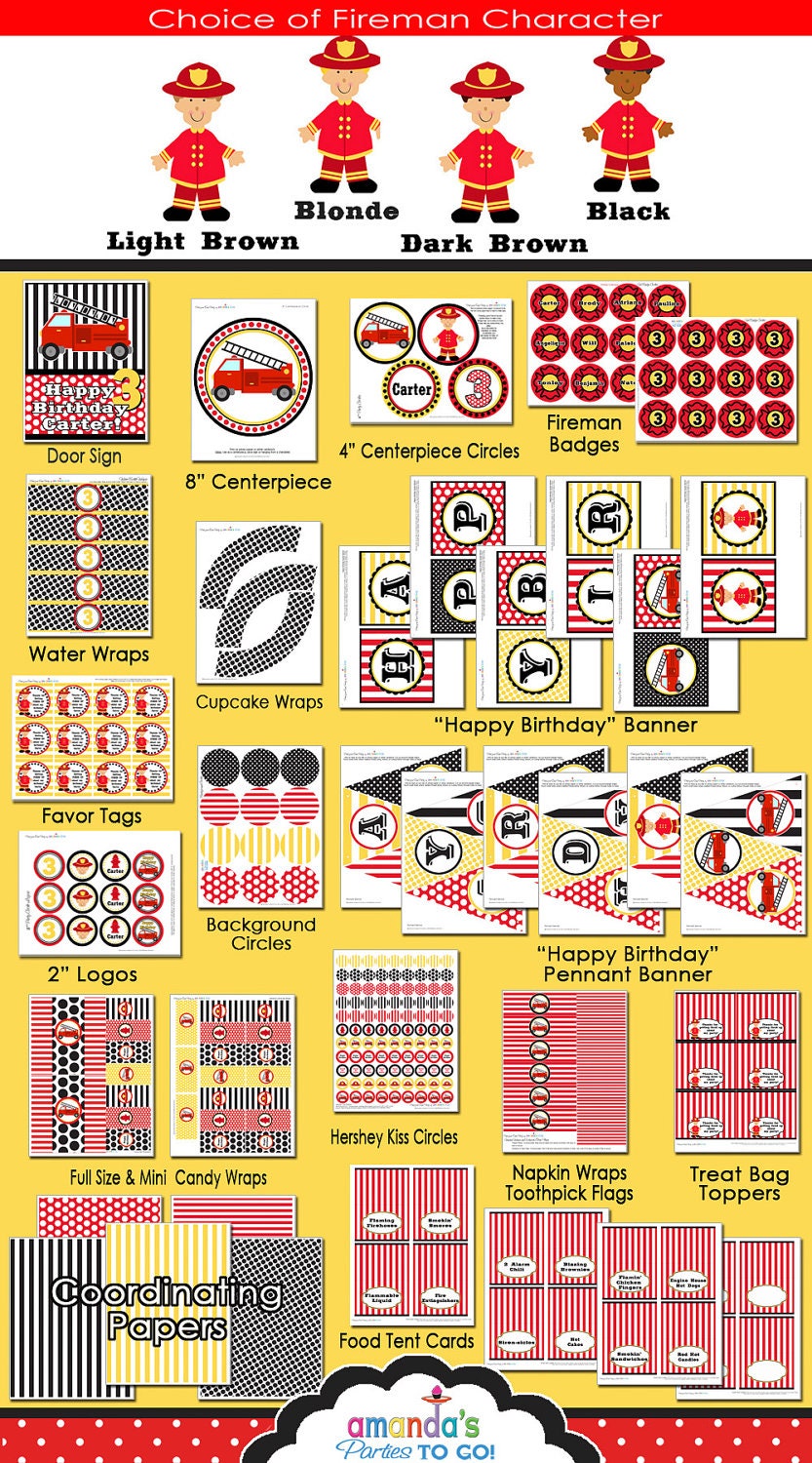 Firetruck Party - SALE -Firetruck Birthday - Fireman Printable Collection by Amanda's Parties To Go