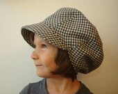 HATS for HOSPICE - Black & White Houndstooth Wool Newsboy Cap / Hat - Handmade - Child / Teen /  Adult Size SMALL 21" Head - Ready to Ship