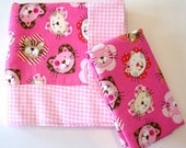 Pink Cat and Heart Baby Blanket with Matching Burp Cloth