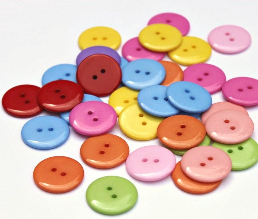 Plastic Buttons. Round. 25 pcs. Medium. 23mm 7/8 inch. Multi color. Rainbow mix. Australian seller