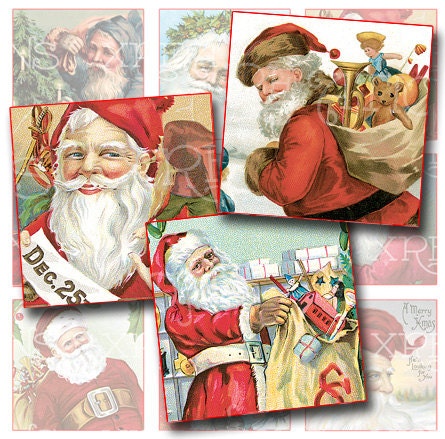 Christmas Santa Clause - 1x1 inches squares / 25mm squares - digital collage sheet