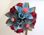 Paper Flower Bouquet, Toss Bouquet, Wedding, Red, Blue, Kusudama, Rose