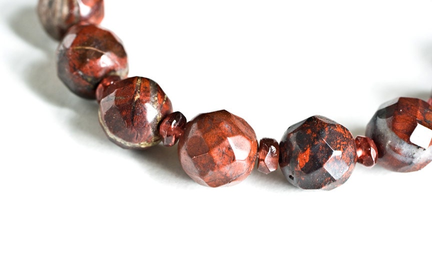 Oxblood Stacking Bracelet - Jasper and Garnet Bracelet - Oxblood Merlot Summer Fashion, Natural Gemstone Stretch Bracelet
