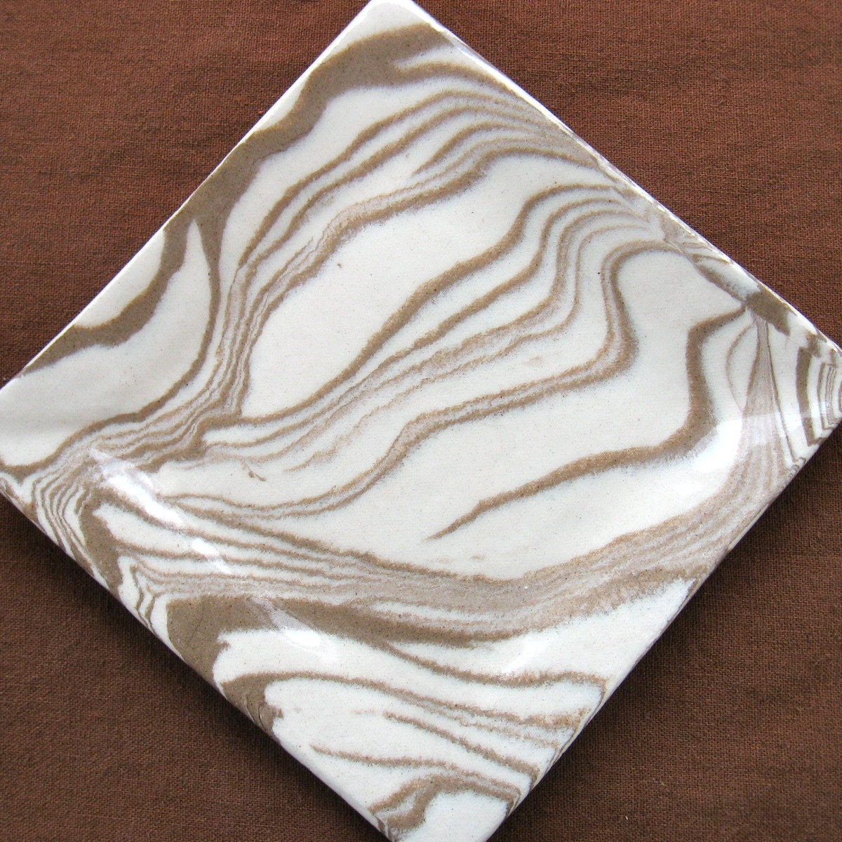 Soap Dish or Appetizer Plate Ceramic Agateware Brown and White - Handmade Stoneware Dish Gift Idea