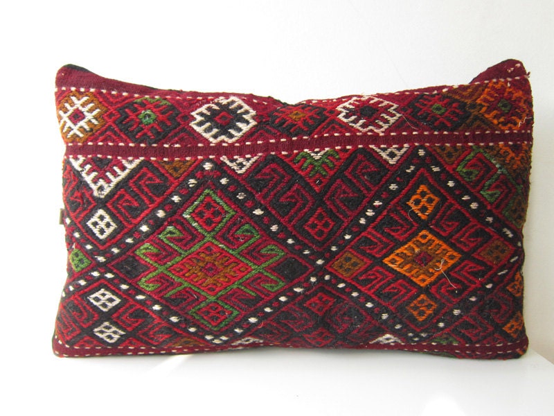 Turkish - Anatolian wool kilim Pillow Cover - rug