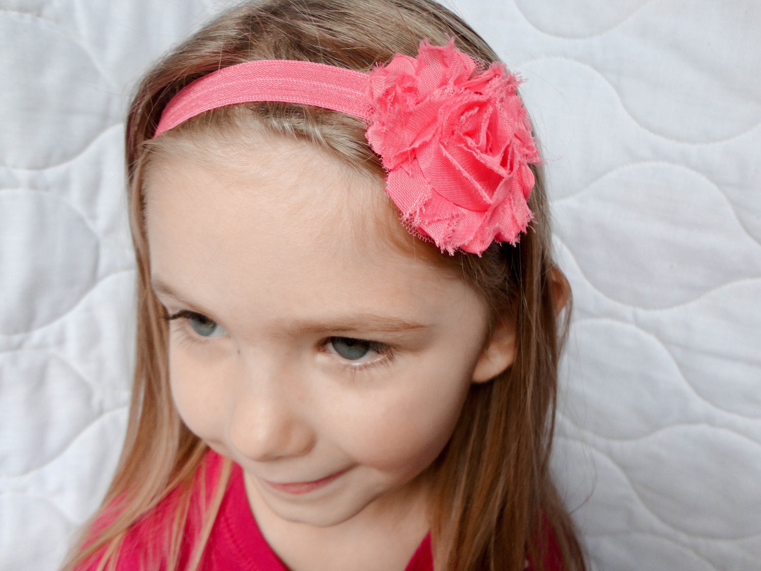 Pink Shabby Rose Flower Headband