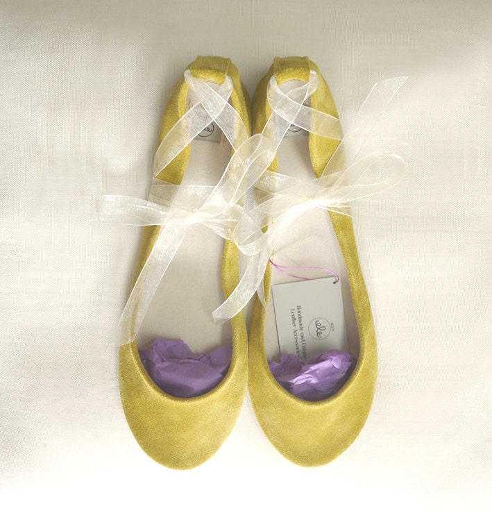 Sunflower Yellow Soft Leather Handmade Ballet Flats - Special Listing for Andrea