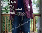 Raspberry Razzle Dazzle Retro Jean Skirt w/ handmade reversible belt Custom Order to Your Size (womens)