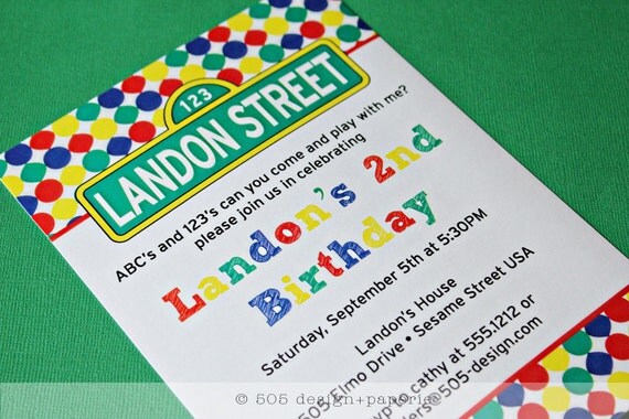 Sesame Street Inspired Invitation - Printable Invitation by 505 Design Il_570xn