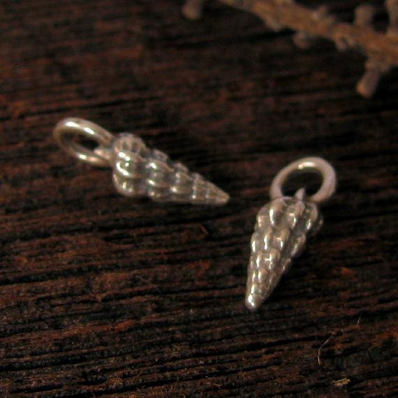 2 Tiny Sea Shell Charms in Sterling Silver AC116