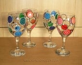 Hand Painted Wine Goblets - Colorful Circle Dot Swirl Color Block Modern Abstract Geometric