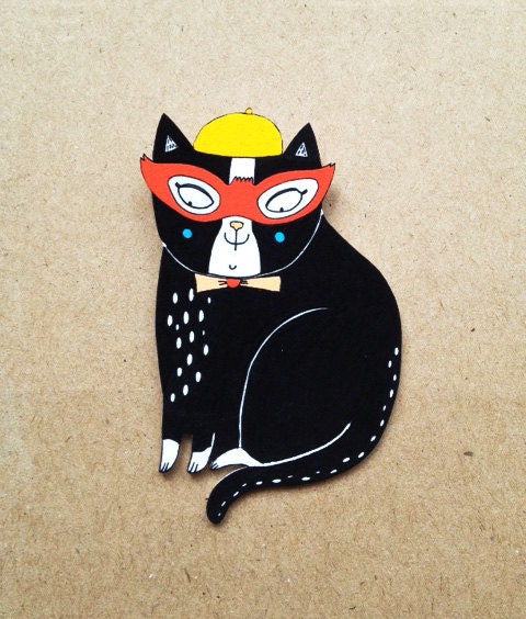 Shrink plastic cat brooch - Geraldine the hipster arty cat - free shipping
