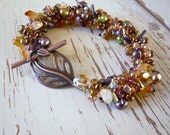 Autumn Leaves - Crochet and Beads - Beaded Bracelet - Fall Color - Crocheted Jewelry